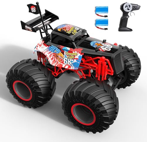 Remote Control Car Age 6+ for Kids 2.4Ghz 1:14 Remote Control Monster Truck All Terrain Big Wheel 50+ mins Two Rechargeable Batteries 15 km/h RC Monster Car Gift for Kids (Eagle 68)