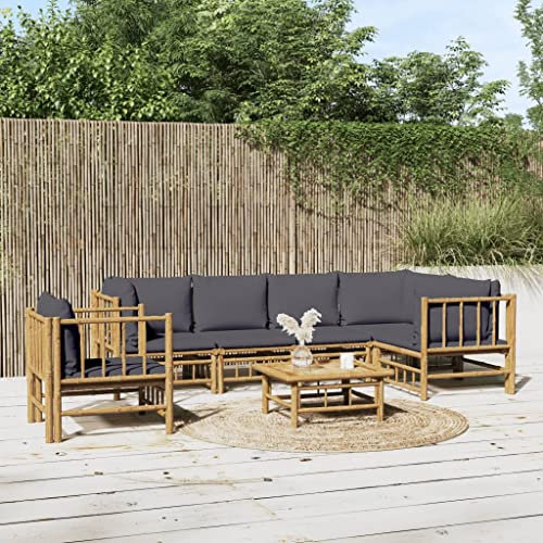 DYRJDJWIDHW gartenliege,liegestuhl Auflage,casaria relaxliege,7-TLG. Garten-Lounge-Set mit Dunkelgrauen Kissen BambusGeeignet für Garten, Swimmingpool, Wohnzimmer, Terrasse