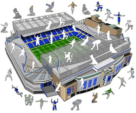 Iconic Puzzles – Chelsea Stamford Bridge, offiziell Lizenziertes Holzpuzzle, 100% nachhaltig, Geschenk für Erwachsene und Kinder, Größe M, 270 Teile