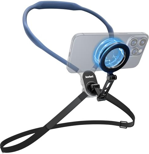 Jeebel Max Magnetische Nackenhalterung für Handy - 70cm Neck Mount Handyhalterung mit Festem Brustgurt/Sicherungsseil/360° Ansicht Rotation, Universelle Telefon Brustgurt Kompatibel mit MagSafe Handy