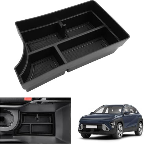 GAFAT Hyunda-i Kona SX2 2024 2025(Schaltgetriebe/Automatik) Mittelkonsole Aufbewahrungsbox, Kona ab 2024 Armlehne Organizer Tray, Kompatibel mit Hyundai Kona 2024 Zubehör (Schwarz)