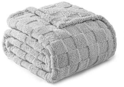 Exclusivo Mezcla Plaid Couverture Polaire à Motif Carreaux, Plaid jeté de Canape Super Doux et Chaud, Léger pour Toutes Les Saisons, 130x150CM, Gris Clair