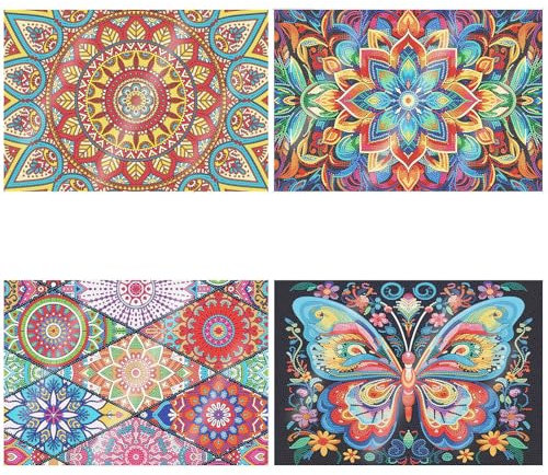 CXINLky Diamond Painting Geschirrmatte Platzset, Holz Wärmedämmungs-Tischset, Mandala Diamant Malerei Tischsets Runde mit Aufbewahrungsregal für Esszimmer, Terrasse, Tisch -4 Stuck