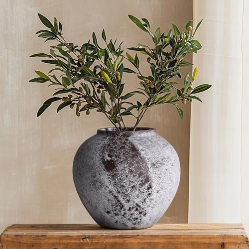 Rustikale Blumenvase aus Keramik,22 cm große Vintage-Vase aus Terrakotta-Keramik für die Dekoration im Bauernhausstil,minimalistisches dekoratives Boho-Mittelstück für Wohnzimmer,Eingangsbereich,Tisch