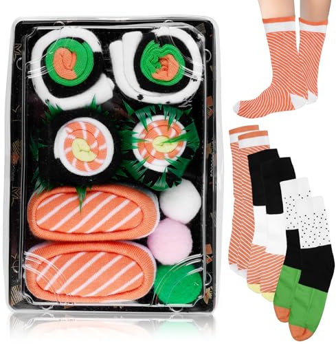 BAIFULAI 3 Paar Sushi Socken, Lustige Socke in Sushi-Form, Funny Socks Herren Damen-Geschenke für Männer Lustig witzige Bunte Verrückte japanische Geschenkideen