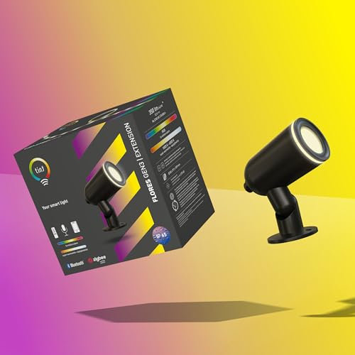 tint Smarte Outdoor LED Gartenstrahler Erweiterungsspot, Flores GEN 3 mit Erdspieß, Farbwechsel RGB, ip44, 13 W, dimmbar, 9m Kabellänge, Zigbee, BT funktioniert mit Alexa & tint App