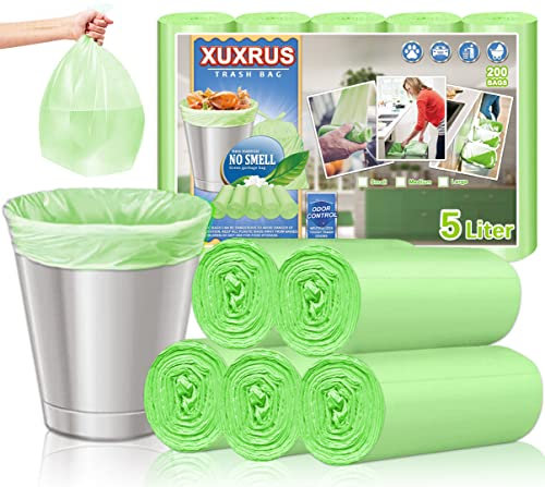 XUXRUS Biomüllbeutel 5 Litres Müllsäcke Kleine Kompostierbare Mülltüten Lebensmittel Abfallbeutel 200 Stück Grün Reißfeste Bio Beutel