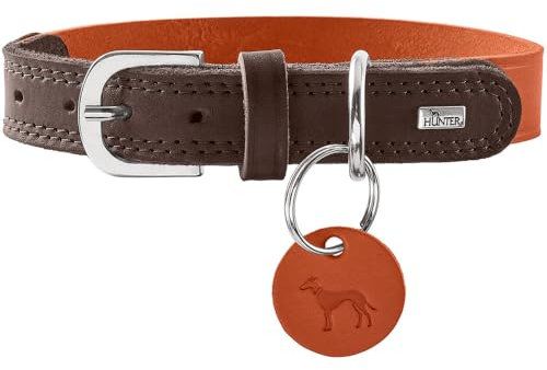 HUNTER Hundehalsband LEMVIG, Farbe: orange/Dunkelbraun, Leder, belastbar & strapazierfähig, angenehm weich, komfortabel, elegant & trendig, Made in Germany, Größe: 55