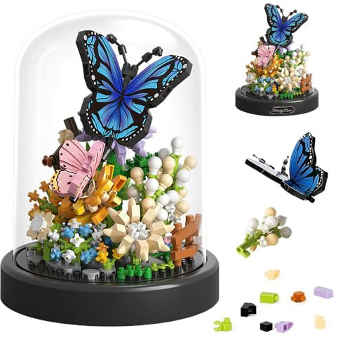 SKIKHN Set di Blocchi da Costruzione per Bouquet,Costruzione di Bouquet di Fiori con Copertura,Farfalla Micro Blocchi Bouquet di Fiori,Idea Regalo per Bambini Adulti San Valentino (530 pcs)