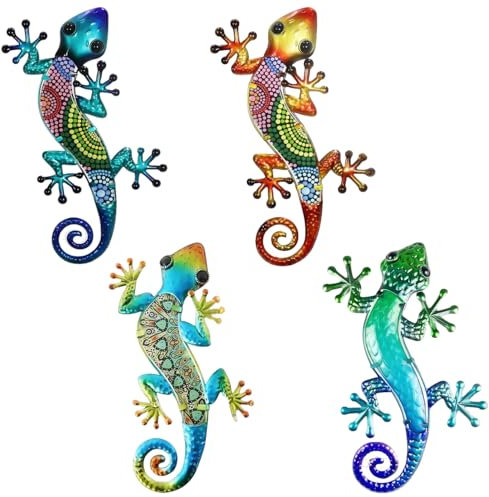 Generisch 4-stückiges vielfarbiges Geckos-Gartenzäun-dekorationsset, Außendekoration, Gecko-Dekoration, geeignet für Außenbereiche, Gärten, Schlafzimmer, Heimdekoration