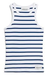ARMEDANGELS Damen RIPP-Top aus Bio-Baumwoll Mix KANITAA Stripes Fitted White-Lapis Blue S