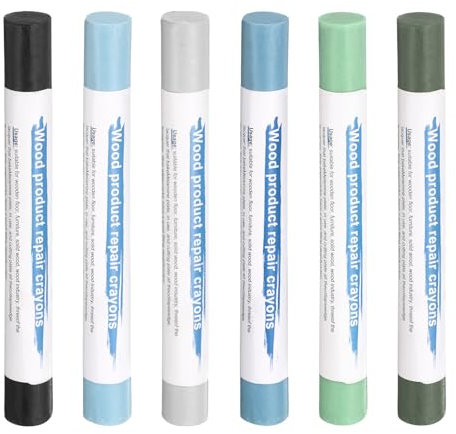 sourcing map Wood Filler Sticks 6 Colors Wooden Wax Touch Up Furniture Repair Crayons for Light Blue, Turquoise, Light Avocado, Dark Blue, Earth Yellow, Light Blue