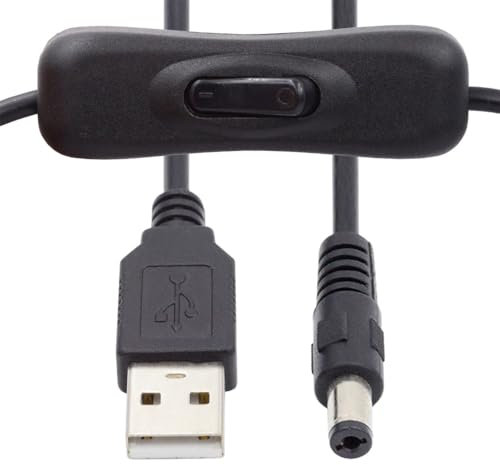 NFHK Cable DC 5.5x2.1mm Plug to USB Type-A Cable with On Off Power Switch Button for DC 5V Desk Lamp Fan Camera