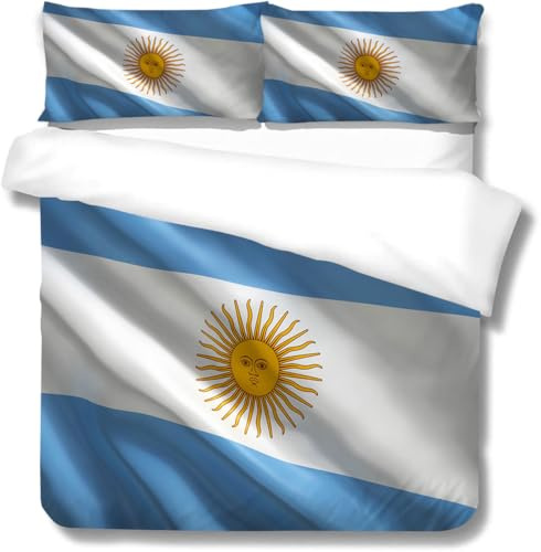 RZPFQB Flagge Kinder Bettwäsche 135x200 Bettwäsche Set für Teens Jungen Mädchen Kinderbettwäsche Argentinien Flagge Bettbezug Set hellblau Weiß Sonnengott Microfaser Bettwäscheset