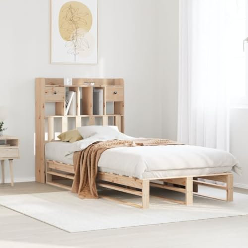 Iiaky Massivholzbett mit Regal ohne Matratze Bed Frame Bett Mit Regal Bettgestell Holzbett Bettrahmen 90x200 cm Kiefer // 3323950