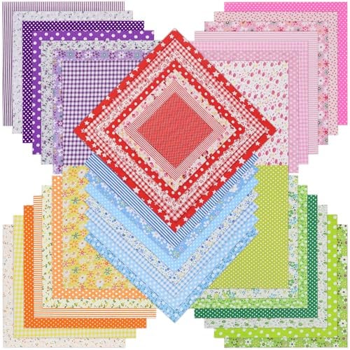 KXVXXV 42 Stück Stoffe zum Nähen Baumwolle 25 X 25 cm Baumwollstoff Patchwork Stoffe Paket Stoffreste zum Nähen Patchwork Fabric Baumwollstoff Meterware Stoffpaket Baumwolle
