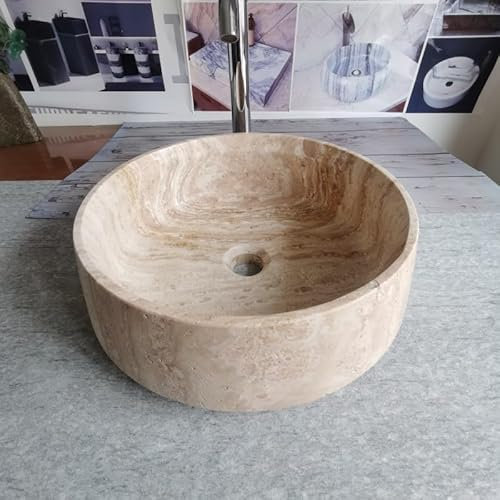 Fregadero redondo de travertino natural, 15.7 x 5.1 pulgadas, beige amarillo, pulido