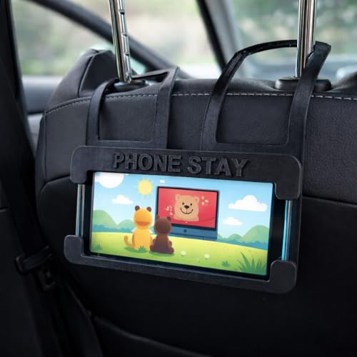 Door Stay Car Back Seat Phone Holder For Front or Rear Headrest/Compatible with iPhone,Samsung & Other Makes (Standard 6.1 inch Screen) BLACK