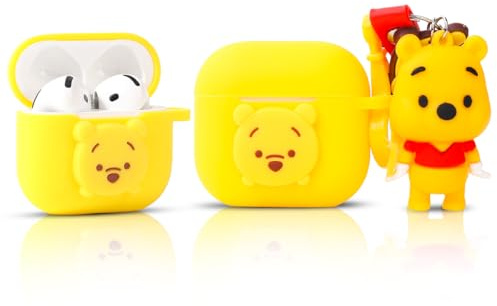 LEWOTE Kompatibel mit Apple Airpods 4 Case schützende lustige Nette 3D Cartoon Cover Abdeckung mit Schlüsselbund Doll (Winnie)