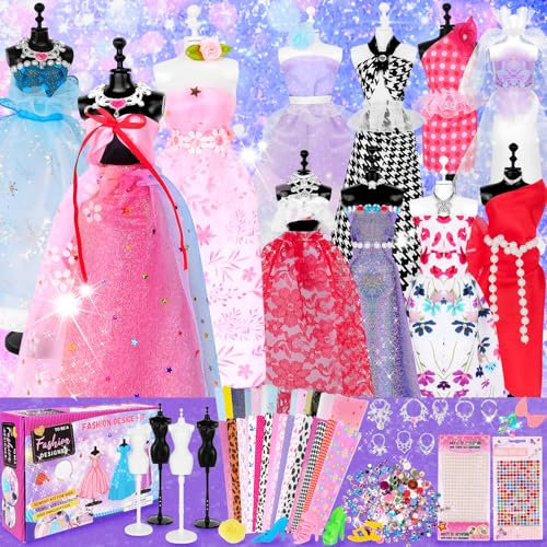 MPQMPQ 1000+ Stücke Modedesign Mädchen, Bastelset Kinder mit 4 Mannequins, DIY-Set zum Kleidung von Puppenkleidern, Geschenke für Mädchen im Alter von 6 7 8 9 10 11 12+