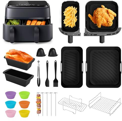 Accessori Friggitrice ad Aria Airfryer Series 3000 6L/3L - 22 Pezzi Accessori ad Aria Pezzi per Philips Airfryer Dual Basket 3000-5000 serie, Riutilizzabile Stampi Griglia, lavabile in lavastoviglie