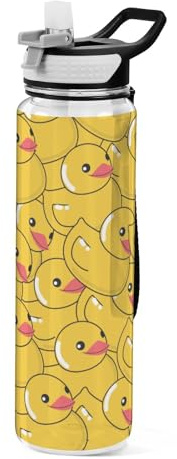 Gourde de sport en plastique Tritan sans BPA pour l'école, le bureau, la gym, le cyclisme - Motif canard jaune - 1 l
