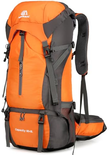 Ezmina 70L Hiking Backpack with Rain Cover Lightweight Camping Rucksack for Men Women Large Trekking Bag Waterproof Travel Backpacking Hiker Daypack for Touring Climbing Outdoor Sport Mountaineering