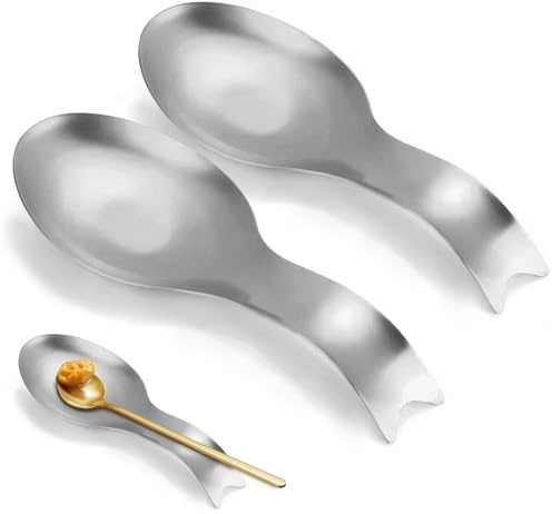 Stainless Steel Spoon Rest for Stove Top & Kitchen Counter – Large Utensil Holder for Cooking Spoons, Spatulas, Ladles – Rust-Resistant, Dishwasher Safe (2, Silver)