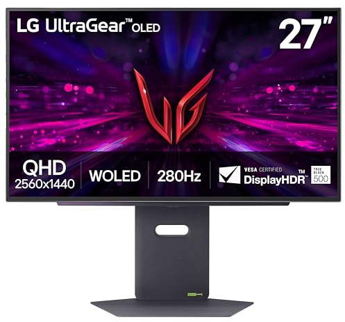 LG 27GX700A-B Ultragear QHD (2560 x 1440) Pantalla para Juegos OLED, 280 Hz, 0,03 ms, NVIDIA G-Sync, AMD FreeSync Premium Pro, VESA DisplayHDR TrueBlack500, hasta DCI-P3 99,5%, HDMI 2.1, Negro