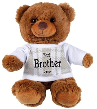 Purely Home Best Brother Teddy Bear - Brother Gifts Dark Brown Stuffed Animal with Check Print T-Shirt