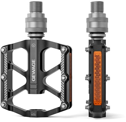 GEWAGE Schnellwechsel-Fahrradpedal 9/16 Zoll – Abnehmbares CNC-Aluminium Plattformpedal mit 12 Anti-Rutsch-Stiften & Reflektoren für Faltrad, Fixie, Singlespeed & Stadtrad (schwarz)