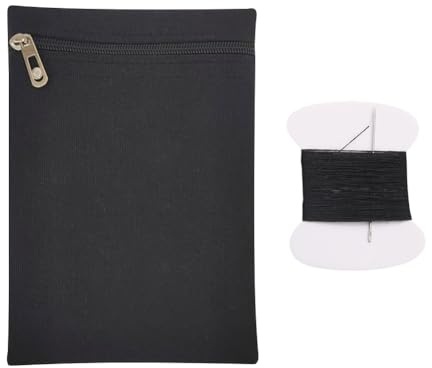 FSSTUD Seitentasche zum Nähen, Mantel, Robe, Innentasche mit Reißverschluss, Reise-Sicherheitstasche, Unisex, Kapuzenpullover, versteckte Tasche, Geldbörse mit 10 m Schnur und 1 Nadel für Jacke