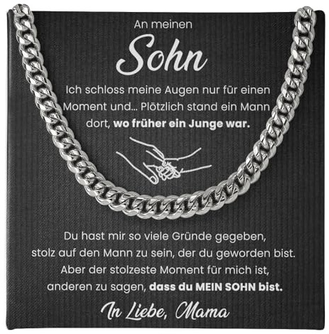 SOFIA FERRER Geschenk für Sohn, Kette Jungen Teenager, Geschenk Junger Mann, Halskette für mein Sohn mit Spruch Mutter Vater, Geburtstagsgeschenk, Weihnachten