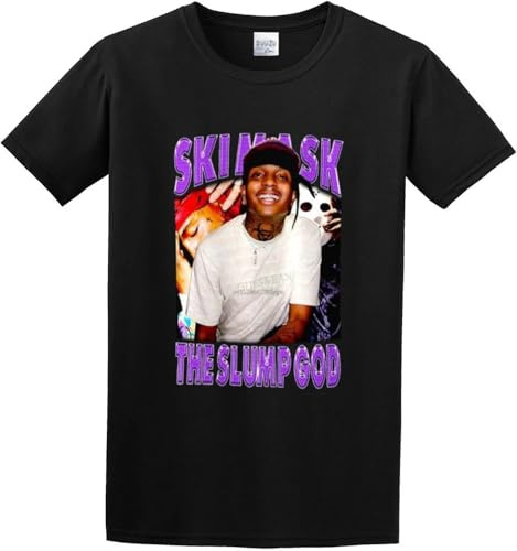 Men's Casual Shirt Ski Mask The Slump God Hip Hop Rap Twin Needle Sleeves and Hem Black Hemden(Large)