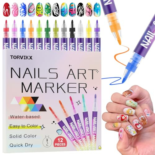 AYBUY 12 Colors 3D Nail Art Pen Set, Nail Graffiti Drawing Pen, Nails Polish Pens, Quick-Drying Nails Varnish Pens, Fine Tip Manicure Tools for 3D Drawing, DIY Manicure, Style C
