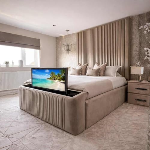 Dreamscape Beds Velnor Ottoman Bed Upholstered Soft Plush Velvet Gaslift Storage with Luxury Tall Headboard – 4ft 5ft 6ft Size - 5ft King Size Bed Only - Cream - Headboard 90''