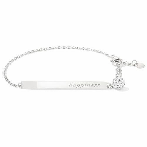 Löb 750 Weißgold vergoldet Edelstahl Armband Happiness Gravur Zirkonia, Damen Armkette Silber Glitzer Stein Freundschaftsarmband BFF Freundschaft Minimalistisch Layering