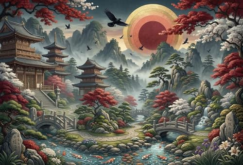 Art du Jardin Japonais Puzzle en Bois 500 Pièces Adultes Et Enfants,Déco Murale, Dès 14 Ans,Premium,Bois,Casse-tête,Jeu Éducatif,Anti-Stress,Détente,Défi (52x38cm)