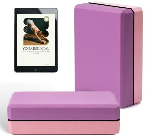 MOLIMILL® Bloque Yoga 2 Unidades Espuma EVA + Ebook Ejercicios Yoga con Ladrillo | Ladrillo Yoga Ideal Para Pilates, Yoga, Fitness y Gimnasio (Rosa-morado)