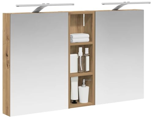 vidaXL Badezimmerschrank-Set 3 pcs 100 x 10,5 x 60,5 cm Holzwerkstoff, Badezimmer-Schrank, rechteckiger LED-Spiegel, moderner Wand-Organizer, praktischer Platzsparer