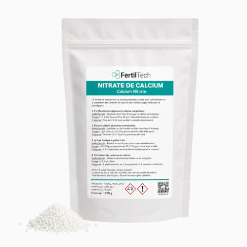 FertilTech Nitrate de Calcium 750 g – Engrais riche en Calcium pour Potager, Tomates, Légumes, Arbres Fruitiers, Fleurs et Plantes Ornementales | Fertigation, Arrosage, Carences Calcium