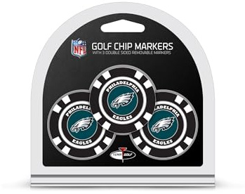 Team Golf NFL Philadelphia Eagles 3 Pack Golf Chip Ball Markers, Poker Chip Size with Pop Out Smaller Double-Sided Enamel Markers