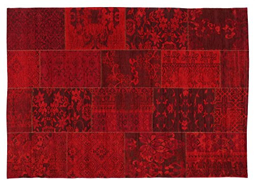 DALLIANCE ALLOVER Vintage Patchwork Velour Teppich in dk.rot, Größe: 40x60 cm