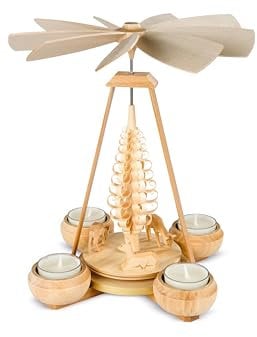 Müller Weihnachtspyramide Rehe geschnitzt, 24 cm hoch, Natur, original Erzgebirge Seiffen
