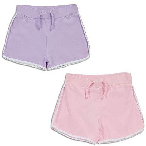 Infant Girls 100% Cotton Shorts Summer Holiday Retro Hotpants Contrast Stripe Lilac and Light Pink 9-10 Years