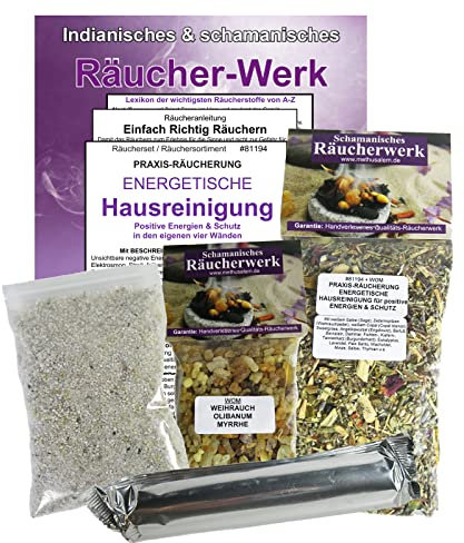 ENERGETISCHE HAUSREINIGUNG für Positive Energie & Schutz 6-TLG Räucherset. 2 Räuchermischungen + ZUBEHÖR + Anleitung + Räucherlexikon. 81194