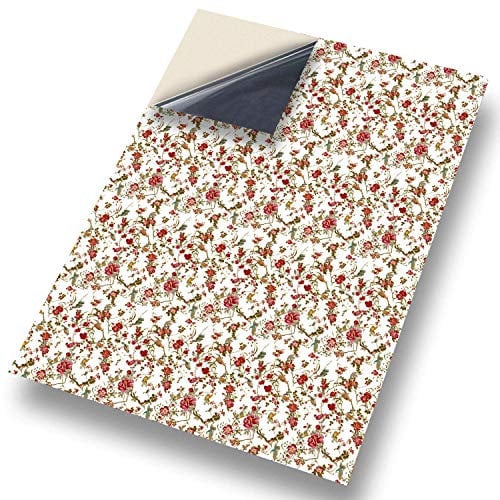 Stick & Go Self Adhesive Dolls House Wallpaper 1/12th Scale Vinyl Sheets | RedFloral Pattern on White Background No 20