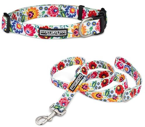 Lucky Love Dog Hundehalsband mit einfacher Klickschnalle und Leine, langlebig und bequem für männliche und weibliche Hunde, Haustierhalsband für kleine bis große Hunde, sichere Passform
