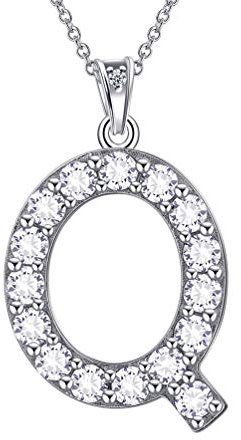 Jewmon Sterling Silber Kristall Iced Out Initial Halskette Buchstabe Q Anhänger Frauen Mädchen Alphabet Monogramm Name Schmuck FP0073Q