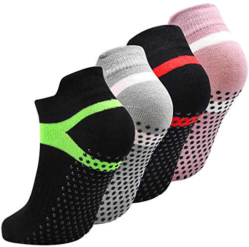 Fodlon Calcetines Yoga Antideslizantes 35-43, Calcetines de Deporte Negro Algodón para Mujer Hombre, para Correr, Gimnasia, Ballet, Fitness